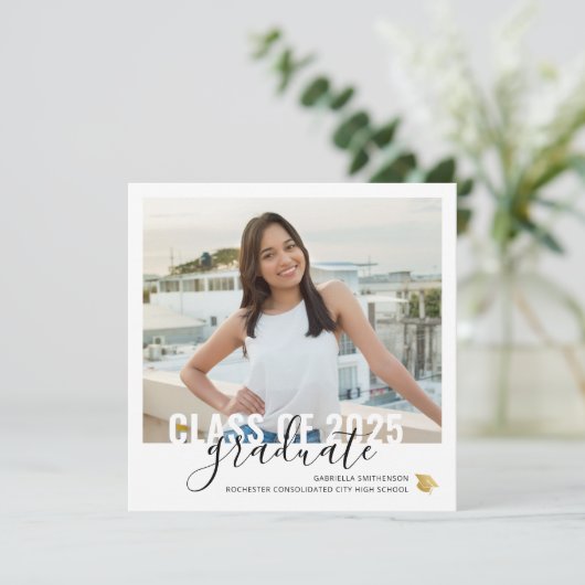 Afstuderen Open House Square Invitation Card Aankondiging (Staand voorkant)