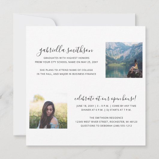 Afstuderen Open House Square Invitation Card Aankondiging (Achterkant)