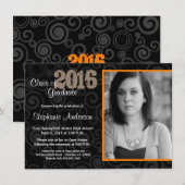 Afstuderen Open Huis Retro Swirls Sinaasappel Invi Kaart (Voorkant / Achterkant)