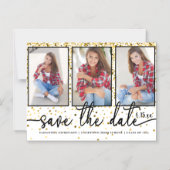 Afstuderen Opslaan Datum 4 Foto Gold Glitter White Magnetische Uitnodiging (Voorkant)