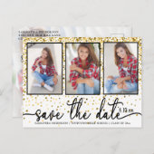 Afstuderen Opslaan Datum 4 Foto Gold Glitter White Uitnodiging Briefkaart (Voorkant / Achterkant)