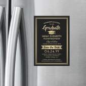 Afstuderen Opslaan Datum Elegant Black en Gold Magnetische Uitnodiging