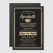 Afstuderen Opslaan Datum Elegant Black en Gold Magnetische Uitnodiging (Voorkant / Achterkant)