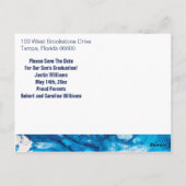 Afstuderen Opslaan Datum Elegant Blue Marble Briefkaart (Achterkant)