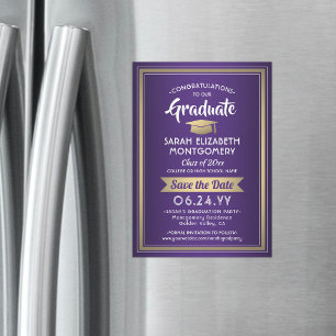 Afstuderen Opslaan Datum Elegant Paars White Gold Magnetische Uitnodiging