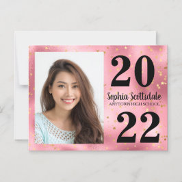 Afstuderen Opslaan Datum Foto roze gouden sterren  Magnetische Uitnodiging