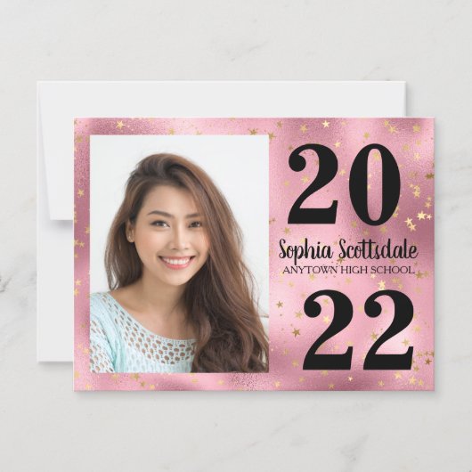 Afstuderen Opslaan Datum Foto roze gouden sterren  Magnetische Uitnodiging (Voorkant)