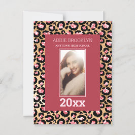 Afstuderen Opslaan Datum Foto Roze zwarte Cheetah Magnetische Uitnodiging