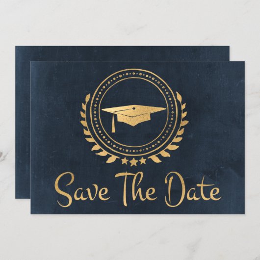 Afstuderen Opslaan Datum Gold Afstudeerder Pet Blu Save The Date (Voorkant / Achterkant)