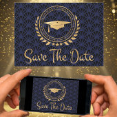 Afstuderen Opslaan Datum Gold Pet Art Deco Blue Save The Date