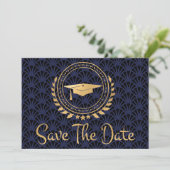 Afstuderen Opslaan Datum Gold Pet Art Deco Blue Save The Date (Staand voorkant)