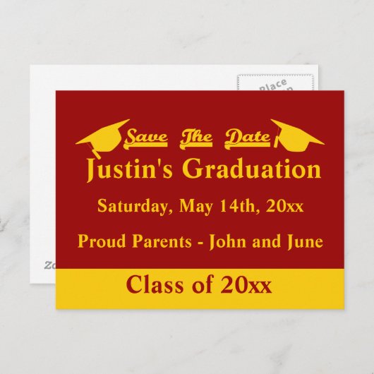 Afstuderen Opslaan Datum kardinaal en goud Briefkaart (Voorkant / Achterkant)