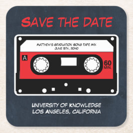 Afstuderen Opslaan Datum Retro Song Tape Mix Blue Kartonnen Onderzetters