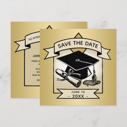 Afstuderen Opslaan Pet Gold Afstudeerder legant Aankondiging (Voorkant / Achterkant)