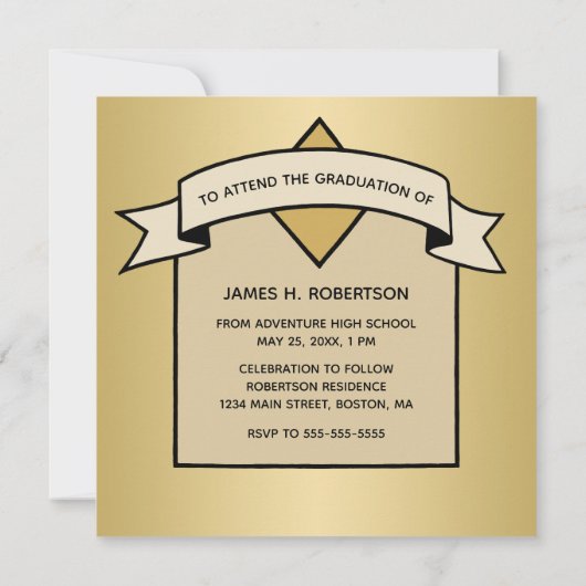 Afstuderen Opslaan Pet Gold Afstudeerder legant Aankondiging (Achterkant)