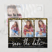 Afstuderen Opslagdatum 4 Foto Gold Glitter Black Uitnodiging Briefkaart (Voorkant / Achterkant)