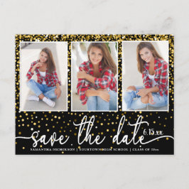 Afstuderen Opslagdatum 4 Foto Gold Glitter Black Uitnodiging Briefkaart