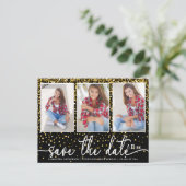 Afstuderen Opslagdatum 4 Foto Gold Glitter Black Uitnodiging Briefkaart (Staand voorkant)
