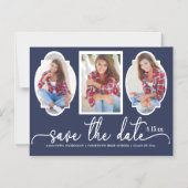 Afstuderen Opslagdatum Cute 4 Foto Navy Blue White Magnetische Uitnodiging (Voorkant)