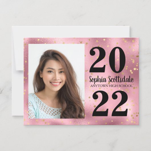 Afstuderen Opslagdatum Foto roze gouden sterren zw Magnetische Uitnodiging (Voorkant)
