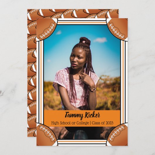 Afstuderen Oranje en zwart Football Aankondiging (Voorkant / Achterkant)
