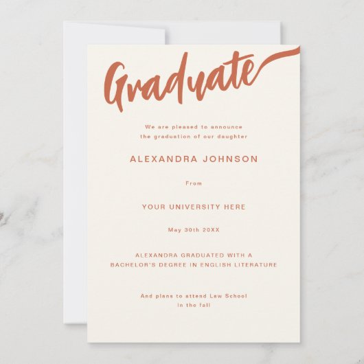 Afstuderen Oranje script voor Photo Arch Aankondiging (Achterkant)