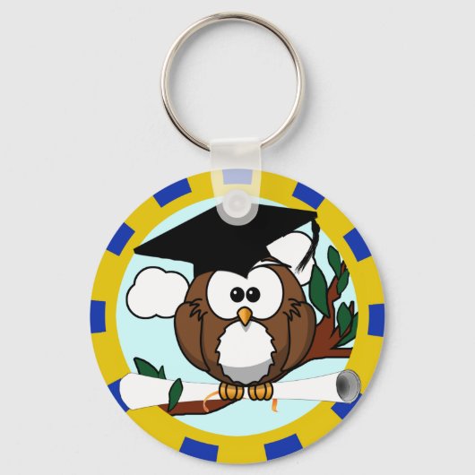 Afstuderen Owl Blue en Gold Sleutelhanger (Voorkant)