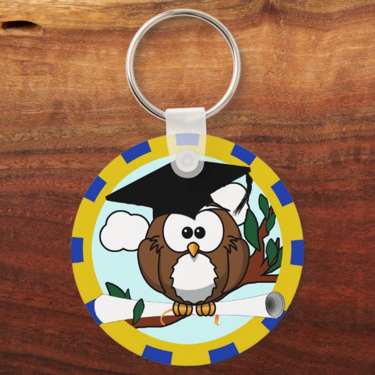 Afstuderen Owl Blue en Gold Sleutelhanger (Voorkant)