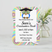 Afstuderen Owl - Fun, Colorful, Celebration Invi Kaart (Staand voorkant)