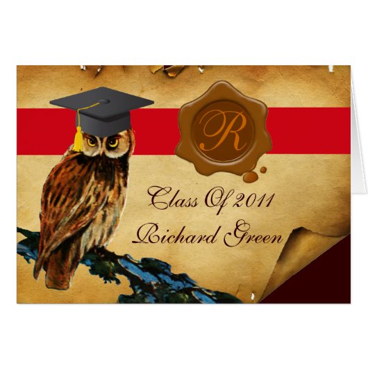 AFSTUDEREN OWL PARCHMENT BROWN WAX SEAL MONOGRAM (Voorkant Horizontaal)