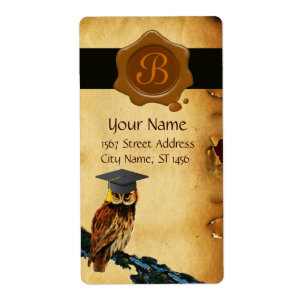 AFSTUDEREN OWL PARCHMENT, BROWN WAX SEAL MONOGRAM ETIKET