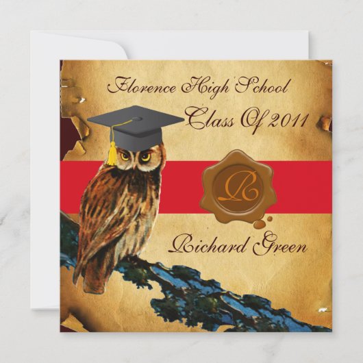 AFSTUDEREN OWL PARCHMENT BROWN WAX SEAL MONOGRAM KAART (Voorkant)