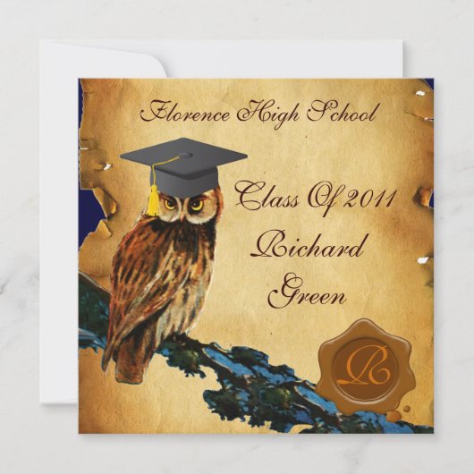 AFSTUDEREN OWL PARCHMENT BROWN WAX SEAL MONOGRAM KAART (Voorkant)