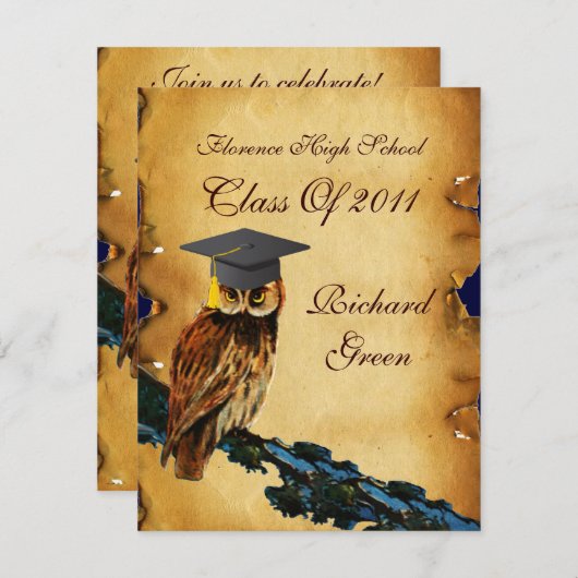 AFSTUDEREN OWL PARCHMENT BROWN WAX SEAL MONOGRAM KAART (Voorkant / Achterkant)