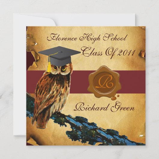 AFSTUDEREN OWL PARCHMENT BROWN WAX SEAL MONOGRAM KAART (Voorkant)