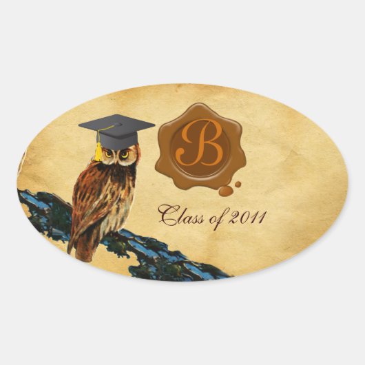 AFSTUDEREN OWL PARCHMENT BROWN WAX SEAL MONOGRAM OVALE STICKER (Voorkant)