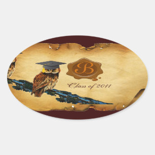 AFSTUDEREN OWL PARCHMENT BROWN WAX SEAL MONOGRAM OVALE STICKER
