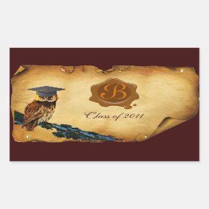AFSTUDEREN OWL PARCHMENT BROWN WAX SEAL MONOGRAM RECHTHOEKIGE STICKER