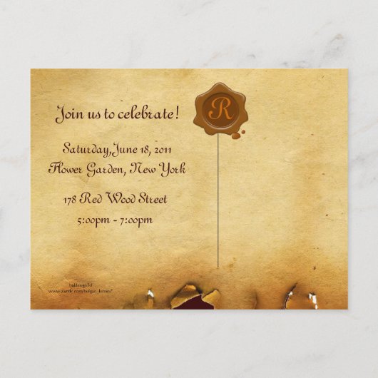 AFSTUDEREN OWL PARCHMENT BROWN WAX SEAL MONOGRAM UITNODIGING BRIEFKAART (Achterkant)