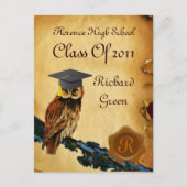 AFSTUDEREN OWL PARCHMENT BROWN WAX SEAL MONOGRAM UITNODIGING BRIEFKAART (Voorkant)