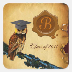 AFSTUDEREN OWL PARCHMENT BROWN WAX SEAL MONOGRAM VIERKANTE STICKER