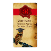 AFSTUDEREN OWL PARCHMENT EN RODE WAX SEAL MONOGRAM ETIKET (Voorkant)