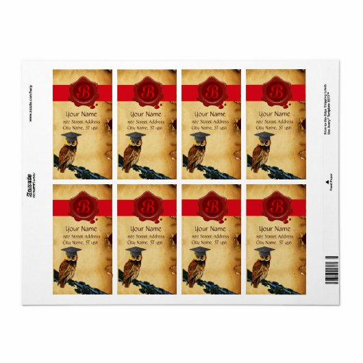 AFSTUDEREN OWL PARCHMENT EN RODE WAX SEAL MONOGRAM ETIKET (Full Sheet)