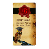 AFSTUDEREN OWL PARCHMENT EN RODE WAX SEAL MONOGRAM ETIKET (Voorkant)