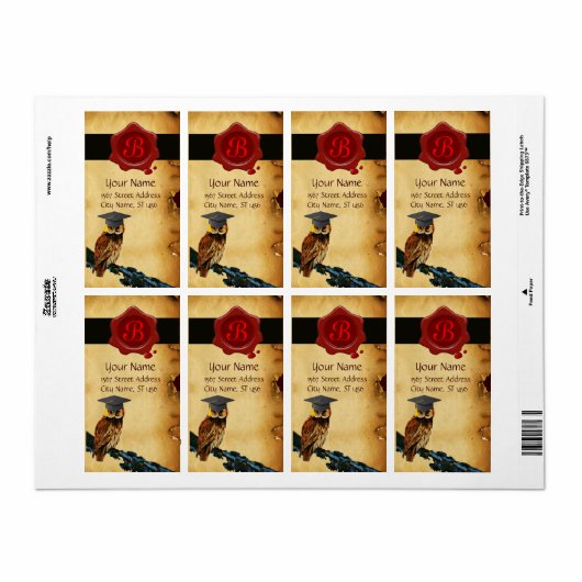 AFSTUDEREN OWL PARCHMENT EN RODE WAX SEAL MONOGRAM ETIKET (Full Sheet)