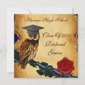 AFSTUDEREN OWL PARCHMENT EN RODE WAX SEAL MONOGRAM KAART (Voorkant)