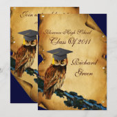 AFSTUDEREN OWL PARCHMENT EN RODE WAX SEAL MONOGRAM KAART (Voorkant / Achterkant)