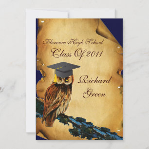 AFSTUDEREN OWL PARCHMENT EN RODE WAX SEAL MONOGRAM KAART
