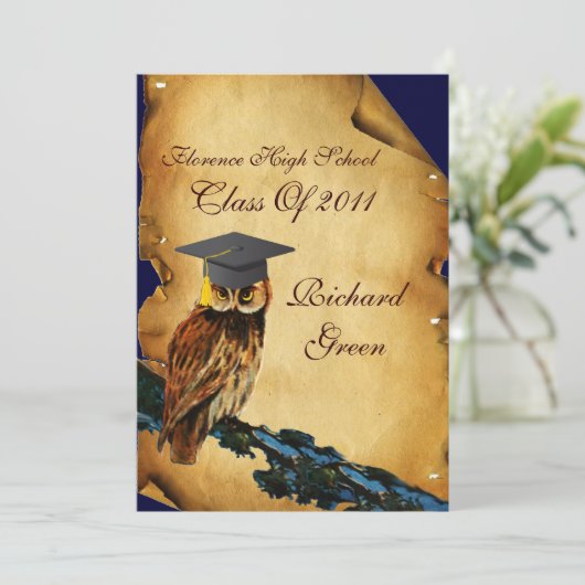 AFSTUDEREN OWL PARCHMENT EN RODE WAX SEAL MONOGRAM KAART (Staand voorkant)