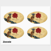 AFSTUDEREN OWL PARCHMENT EN RODE WAX SEAL MONOGRAM OVALE STICKER (Vel)